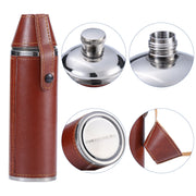 10 OZ Bucket Hip Flask -Brown PU Leather Stainless Steel Flasks for Liquor with Funnel and Cups