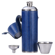 10 OZ Bucket Hip Flask - Navy Blue PU Leather Stainless Steel Flasks for Liquor with Funnel and Cups