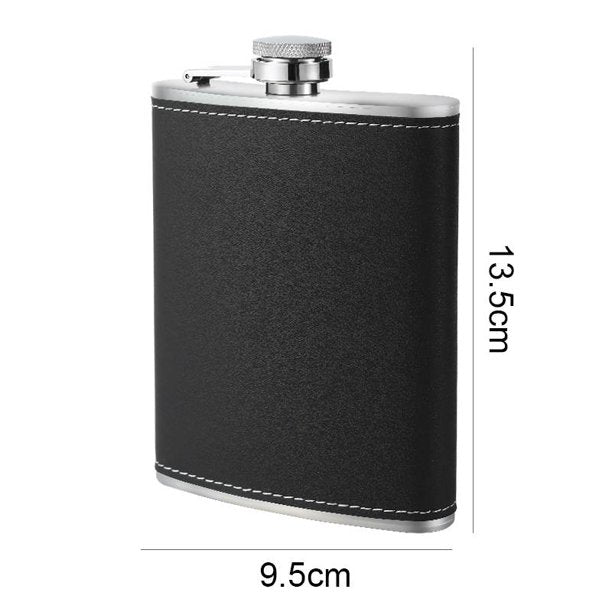 iMucci Flask for Liquor and Funnel - 8 Oz Leak Proof Stainless Steel Pocket Hip Flask with Black Leather Cover Gift for Men