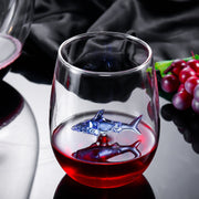 Premium Crystal Blue Shark Stemless Wine Glass All-Purpose Tumblers Set of 2