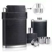 304 18/8 Stainless Steel 8oz Flask with Leather 3 Cups and Funnel 100% Leak Proof Black
