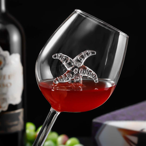 Starfish Wine Glass Crystal Flutes Goblets Red Wine Glasses Novelty Gift for Wine Lovers Bar Home Party Set of 2