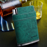 304 18/8 Stainless Steel 8oz Flask with Leather 3 Cups and Funnel 100% Leak Proof Green