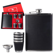 Whiskey Flasks for Liquor for Men 304 18/8 Stainless Steel 9oz Leather Flask with Funnel and 4 with Shot Glasses